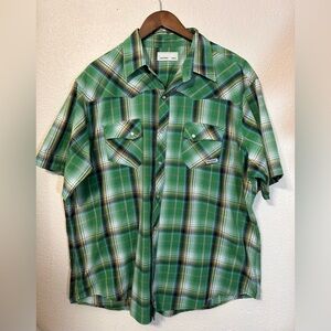 Wrangler Mens Plaid Snap Button Western Shirt Green 3XL